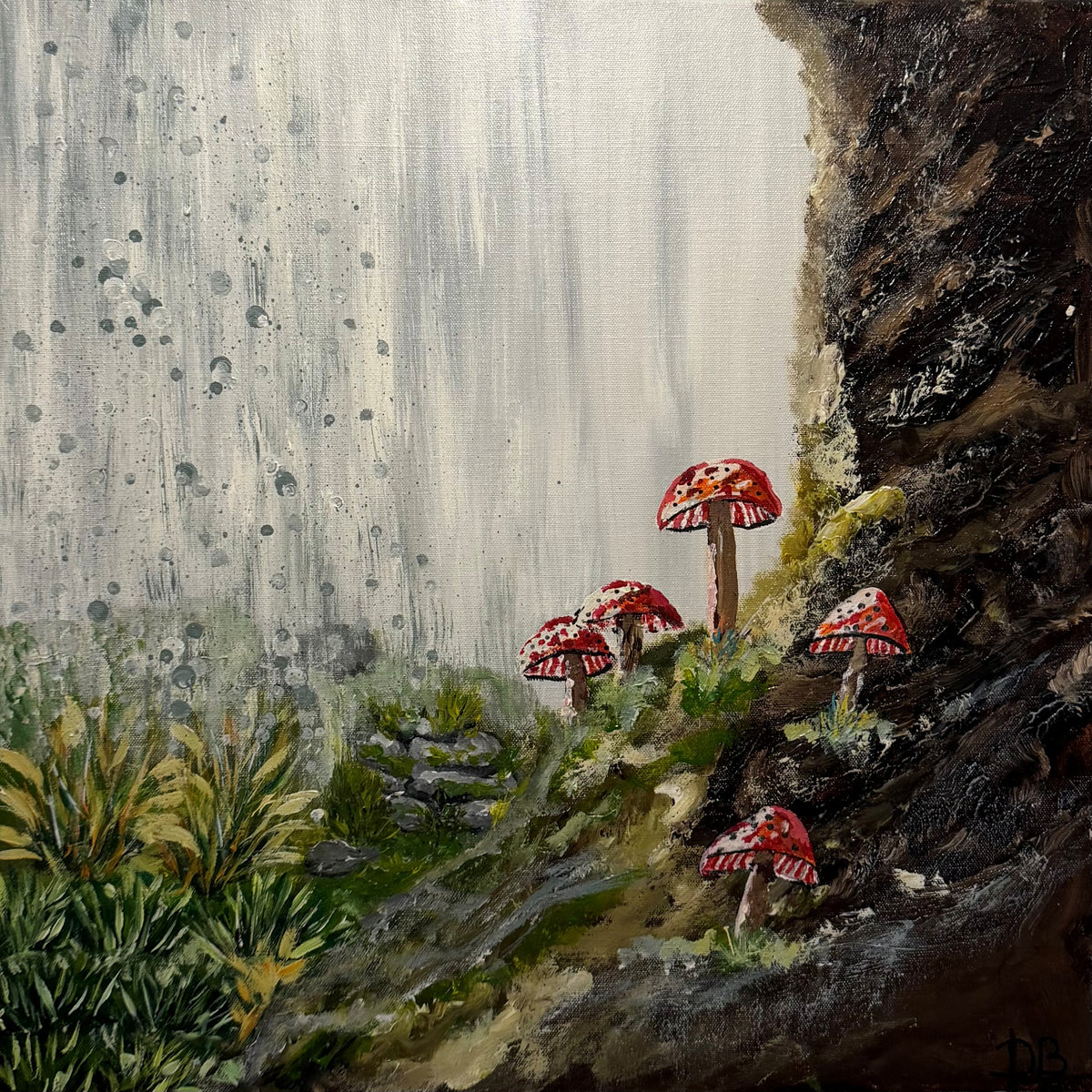 "Ved vandfaldets fod" Str. 50 x 50 cm