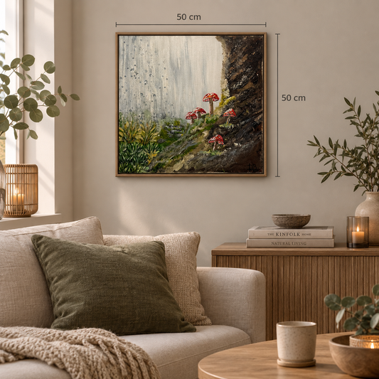 "Ved vandfaldets fod" Str. 50 x 50 cm