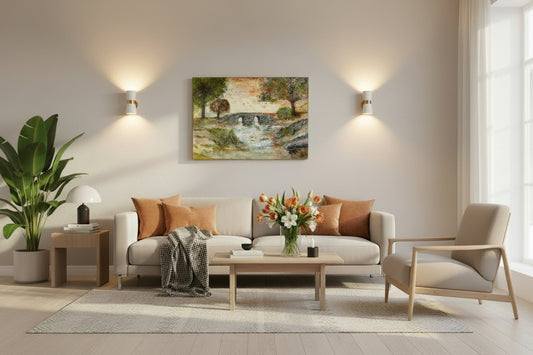 "Stenbro over strøm" Str. 100 x 70 cm