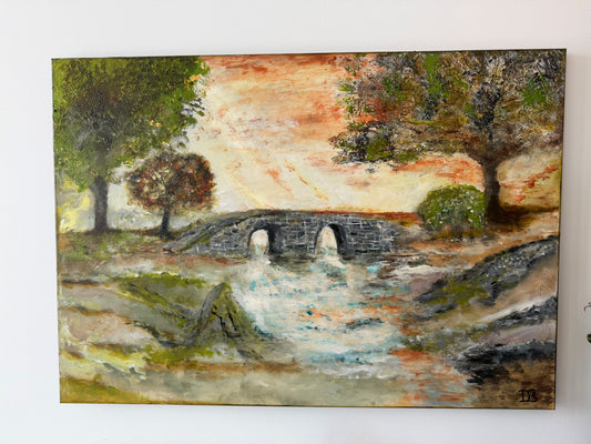 "Stenbro over strøm" Str. 100 x 70 cm