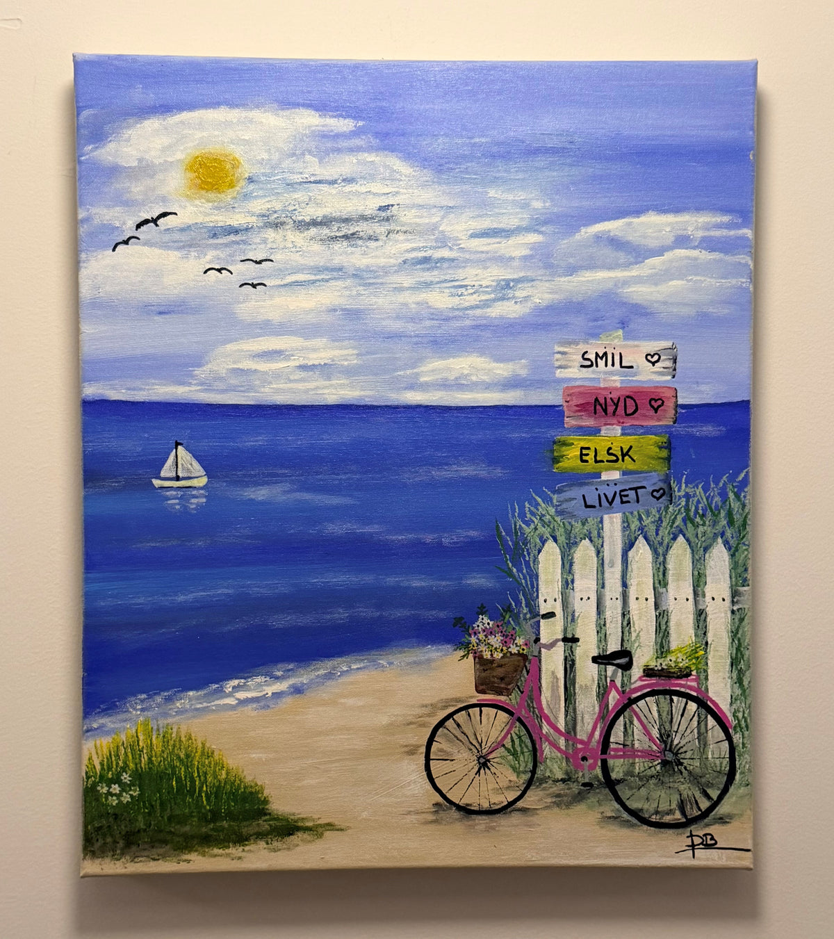 "Smil - nyd - elsk - livet" Str. 50 x 60 cm